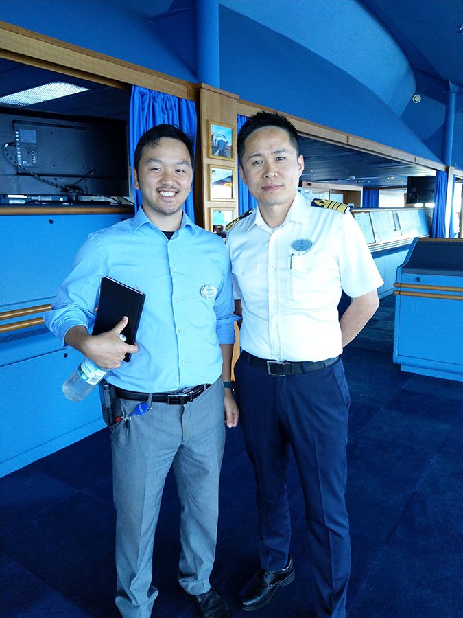 Arron Chan on the bridge of Voyager of the Seas cruise ship